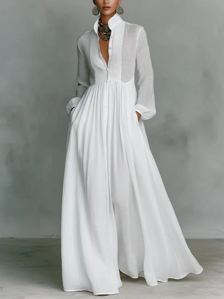 Léonie™ | Robe Maxi Minimaliste à Col Haut