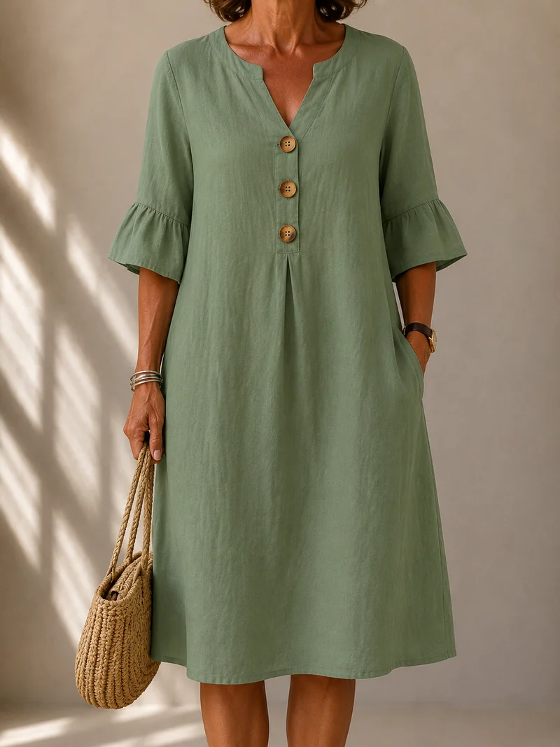 Robe Boutonnée Manches Évasées Véronique
