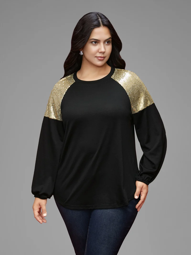 Shimmery Shoulder Raglan Sleeves Tee