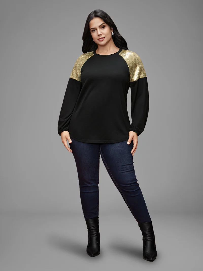 Shimmery Shoulder Raglan Sleeves Tee
