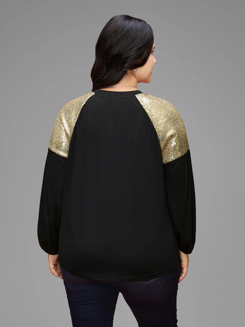 Shimmery Shoulder Raglan Sleeves Tee