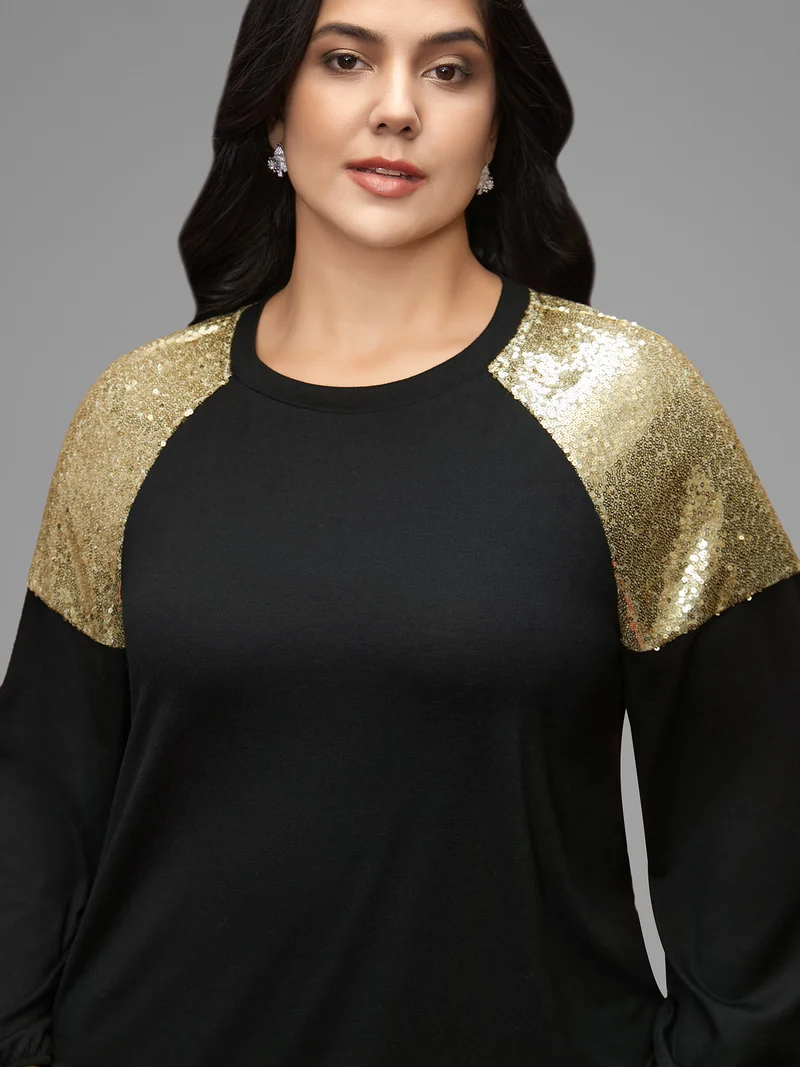 Shimmery Shoulder Raglan Sleeves Tee