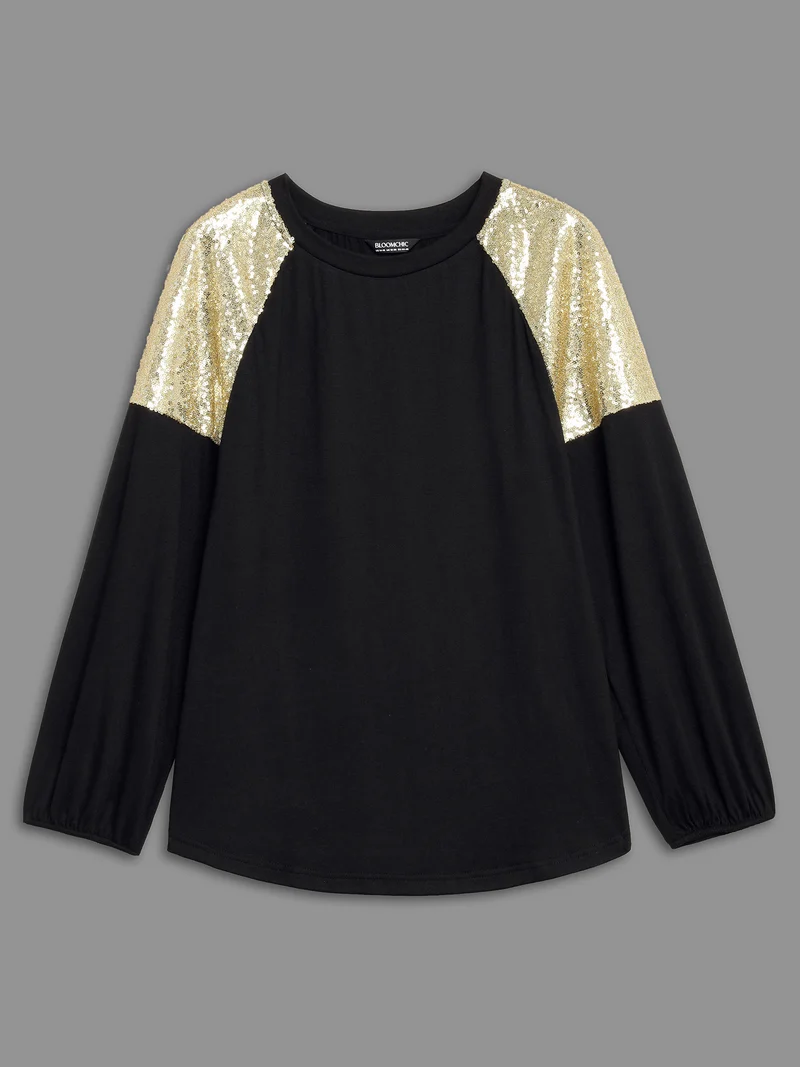Shimmery Shoulder Raglan Sleeves Tee