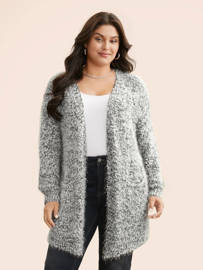 Texture Fluffy Open Front Cardigan