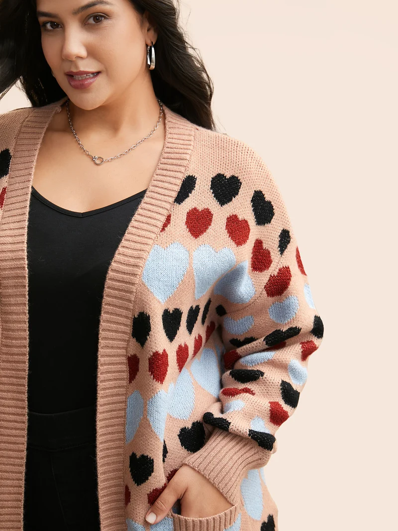 Contrast Heart Patch Pocket Cardigan