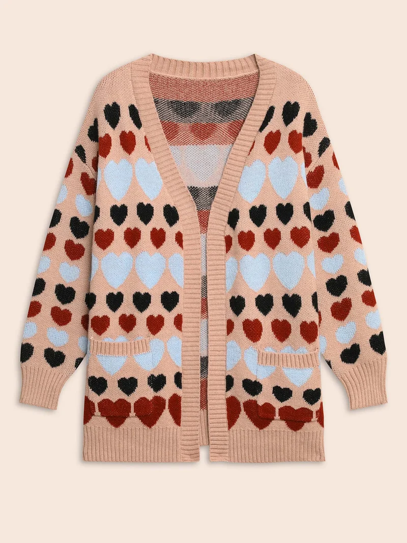 Contrast Heart Patch Pocket Cardigan
