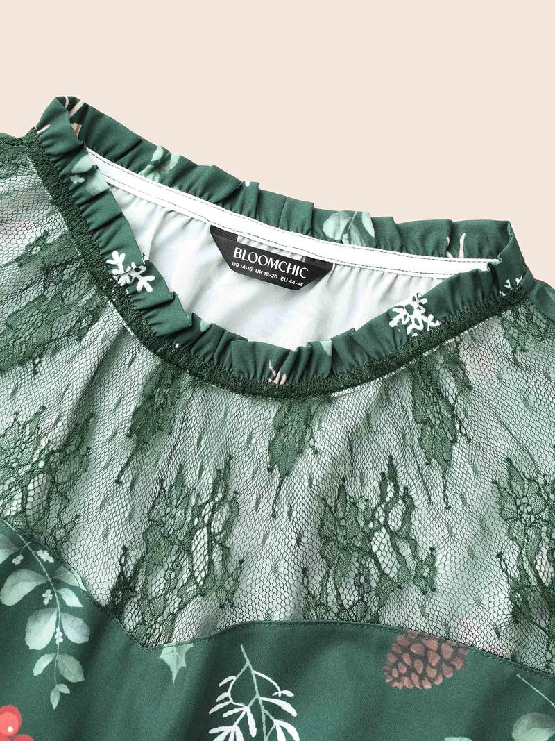 Lace Trim Sheer Neckline Midi Dress