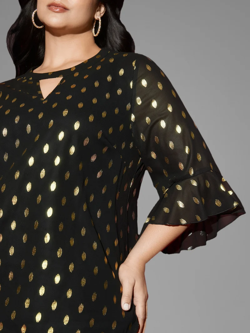 Gold Foil Neck Cut-Out Blouse