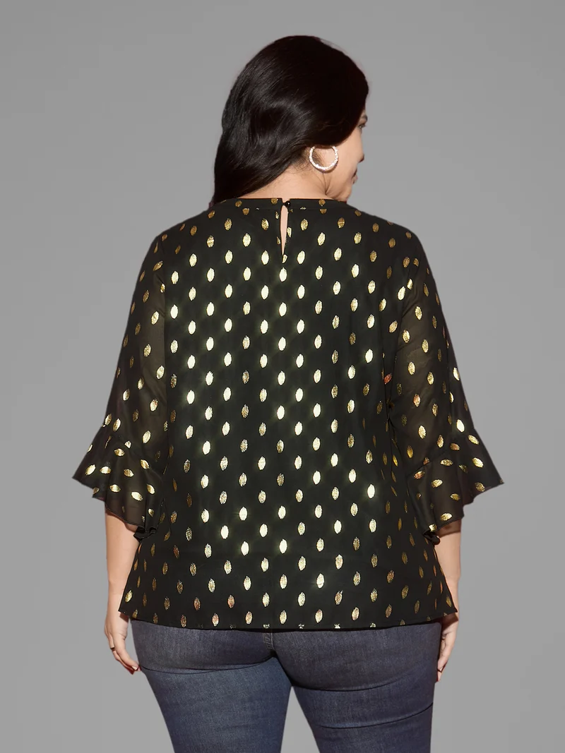 Gold Foil Neck Cut-Out Blouse