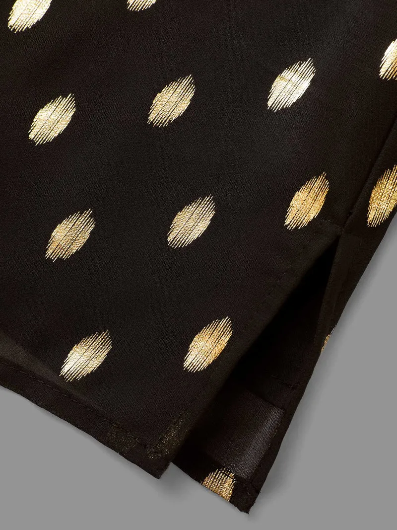 Gold Foil Neck Cut-Out Blouse
