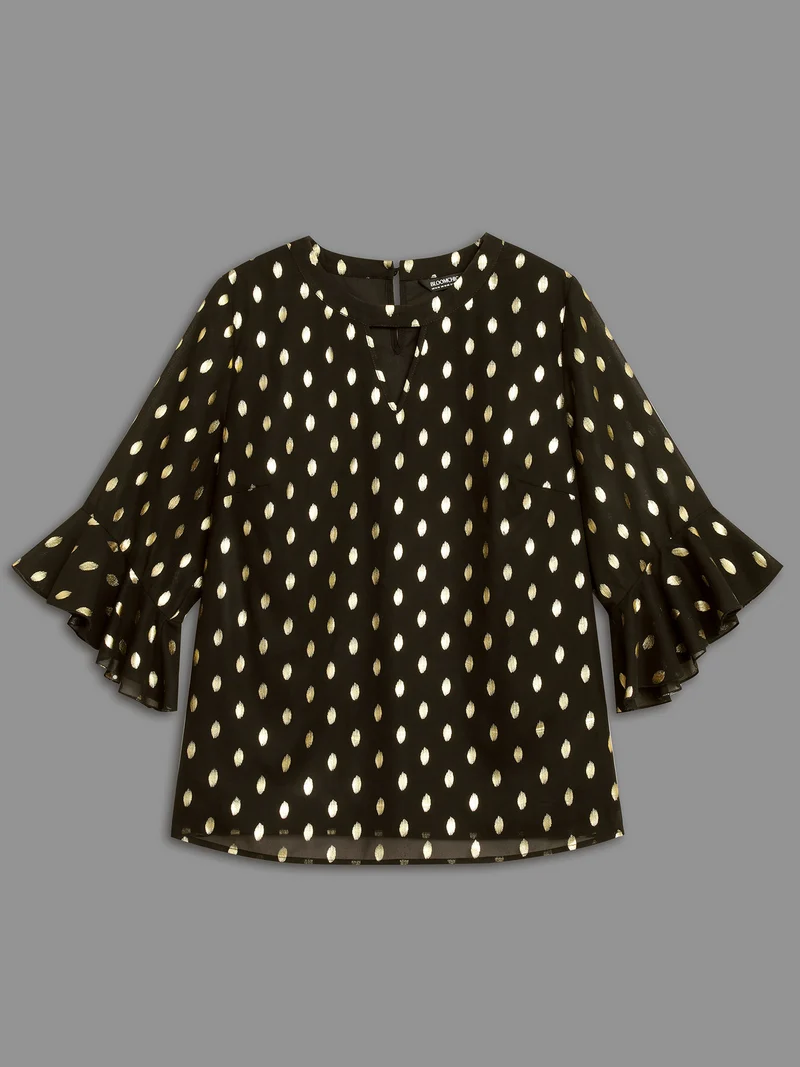 Gold Foil Neck Cut-Out Blouse