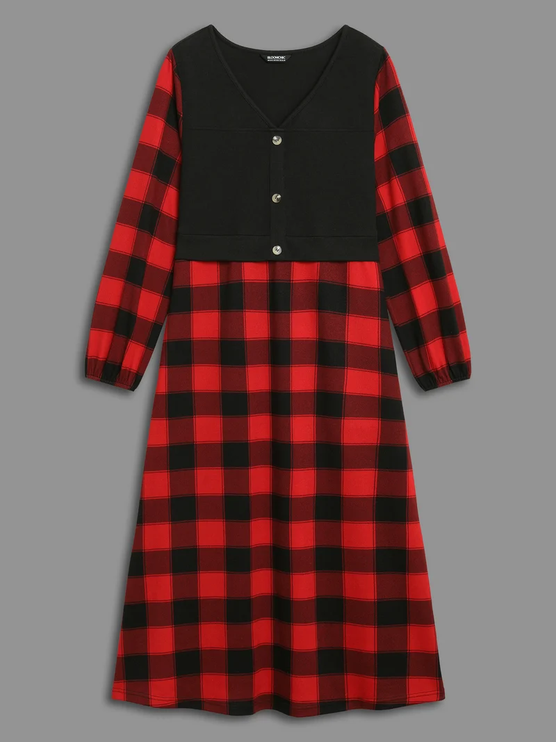 Vest Design Fit-and-Flare Midi Dress