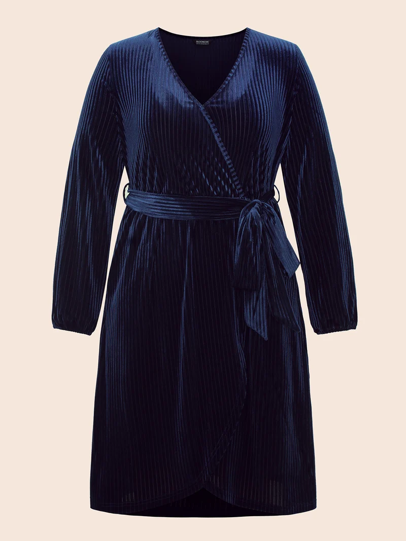 Velvet Surplice Neckline Waist-Tie Midi Dress