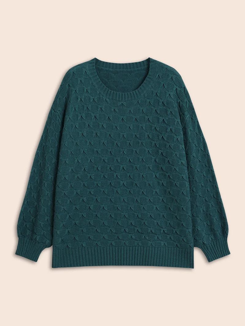 Fish Scale Texture Drop Shoulder Pullover