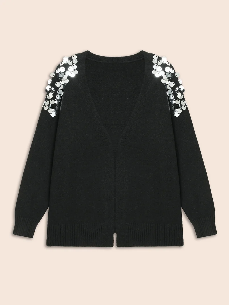 Supersoft Essentials Silver Sequins Shoulder Open Cardigan