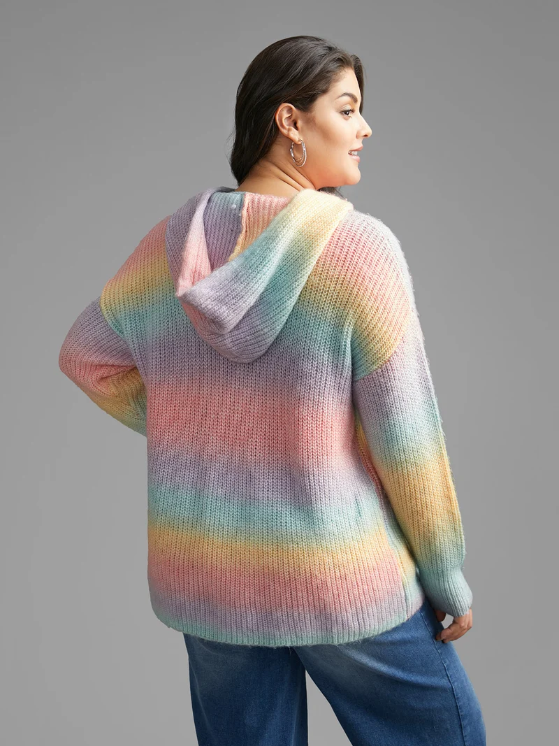Ombre Contrast Hooded Drop Shoulder Pullover