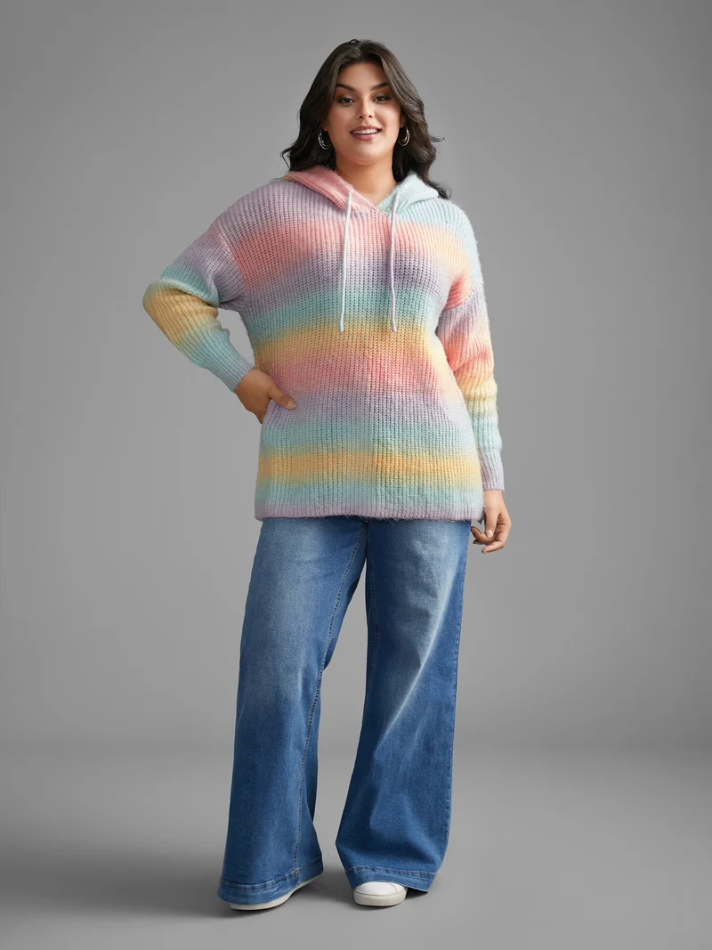Ombre Contrast Hooded Drop Shoulder Pullover