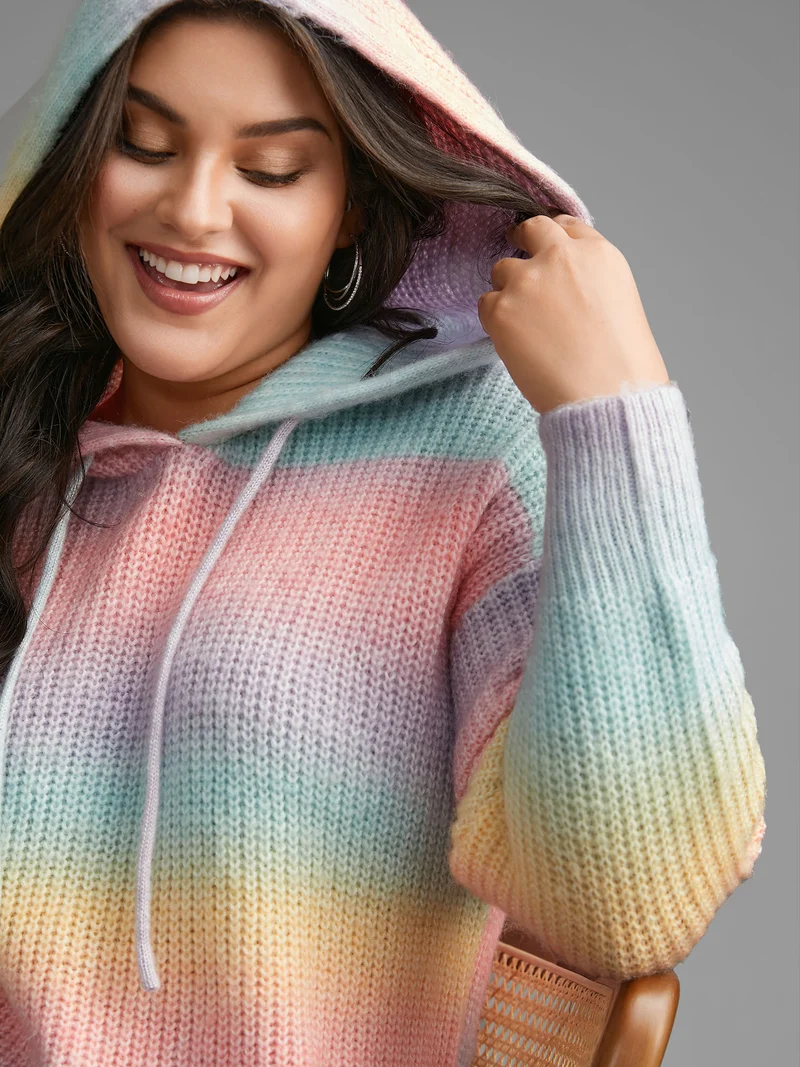 Ombre Contrast Hooded Drop Shoulder Pullover