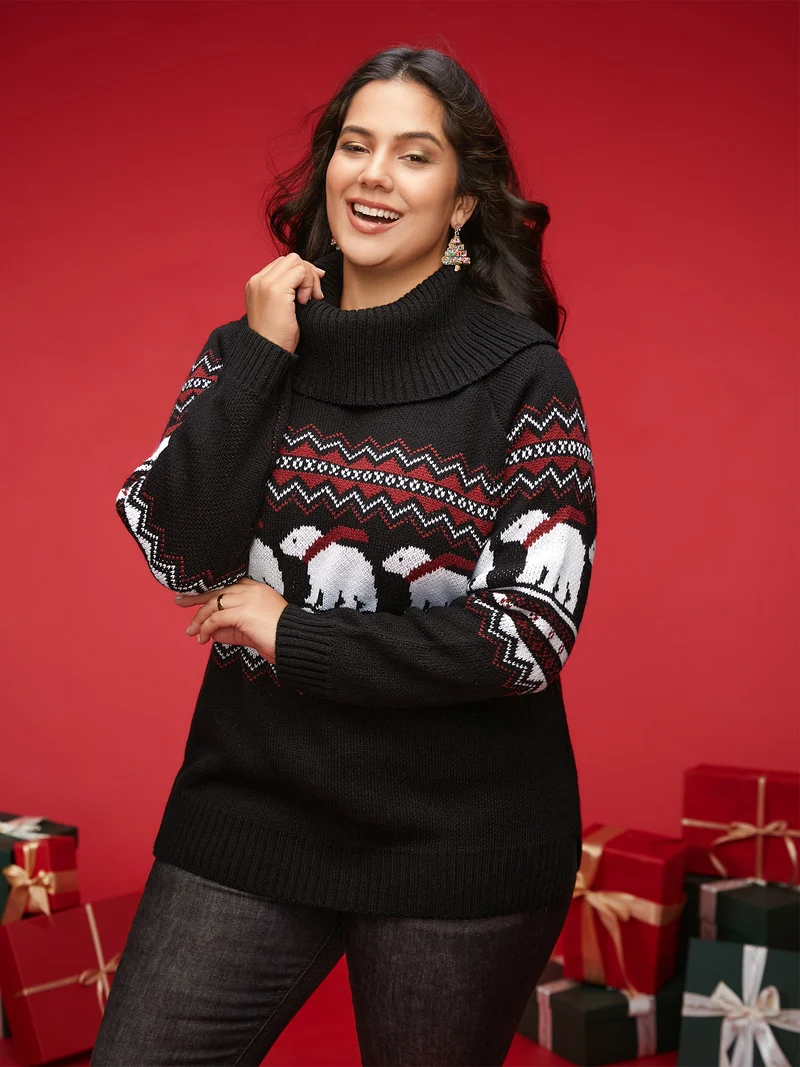 Polar Bear Motifs Turtle Neck Pullover