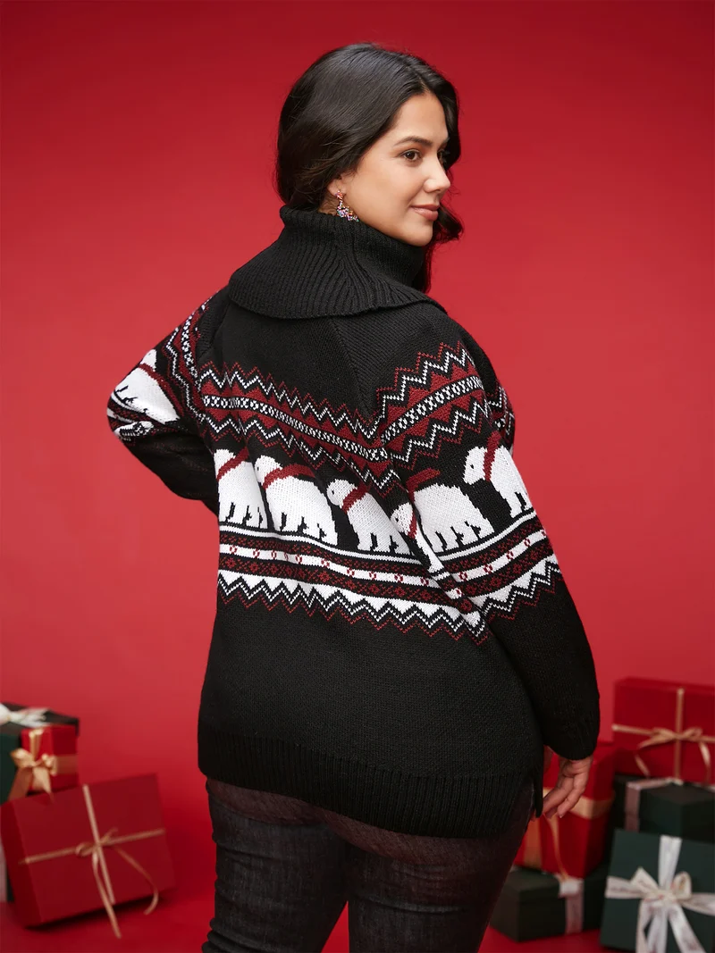 Polar Bear Motifs Turtle Neck Pullover