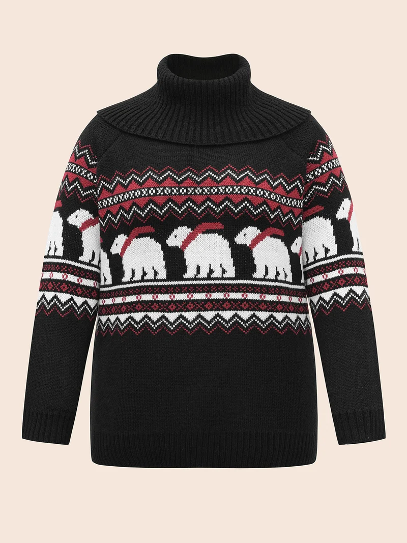 Polar Bear Motifs Turtle Neck Pullover
