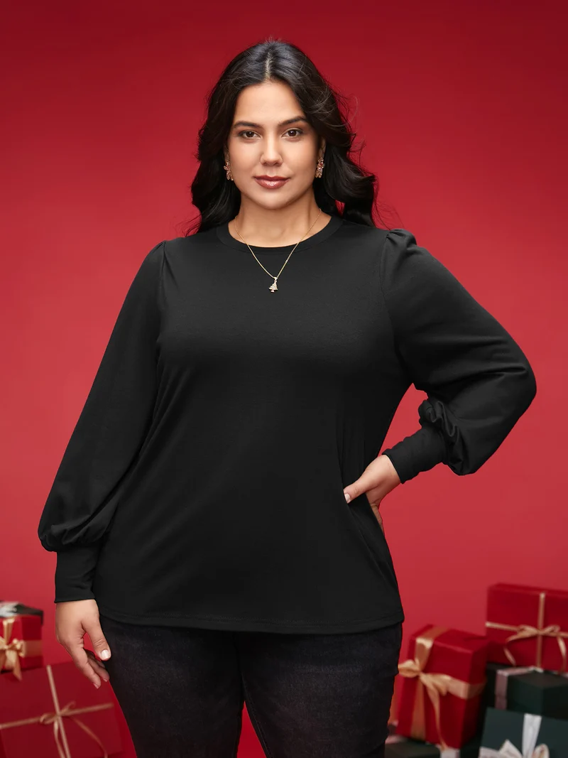 Round Neck Balloon Sleeves A-line Tee