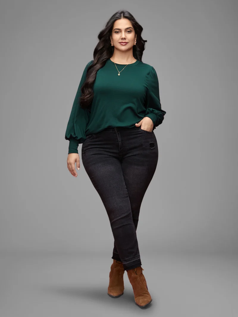 Round Neck Balloon Sleeves A-line Tee