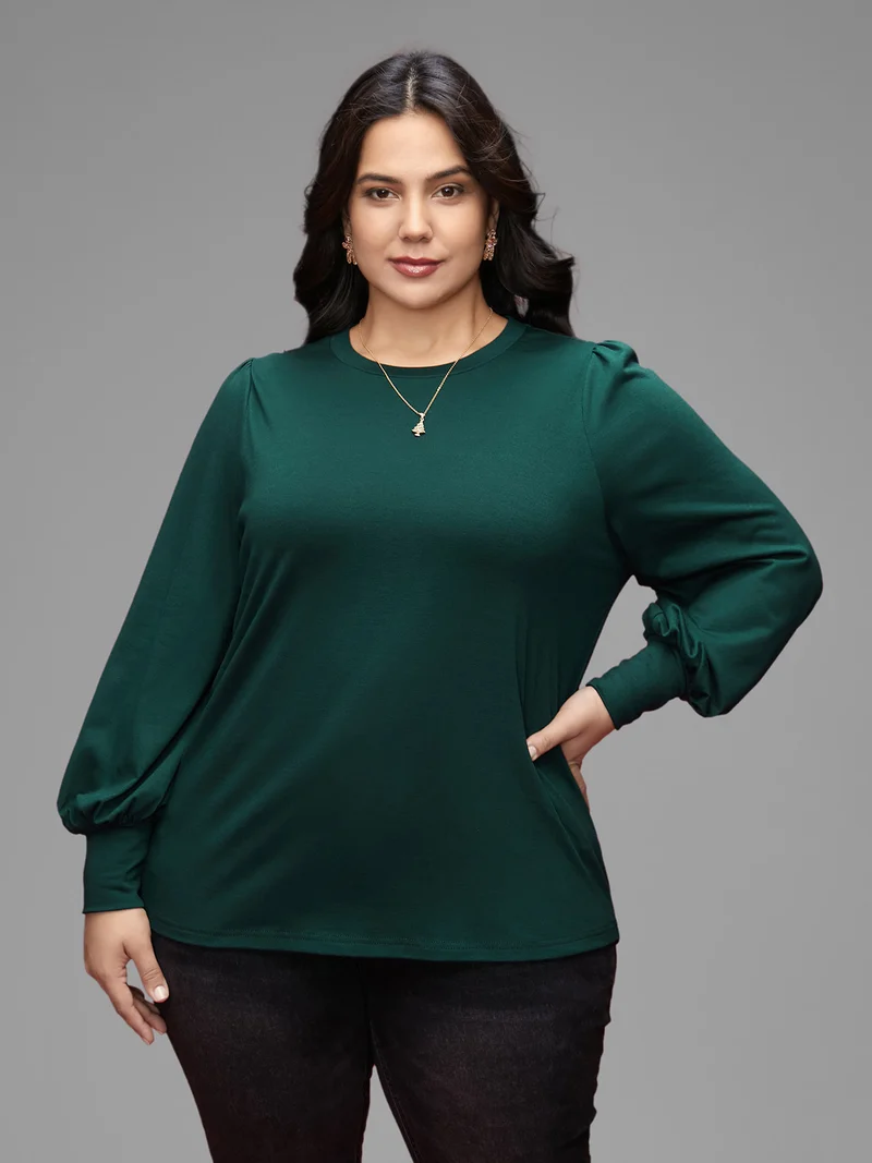 Round Neck Balloon Sleeves A-line Tee