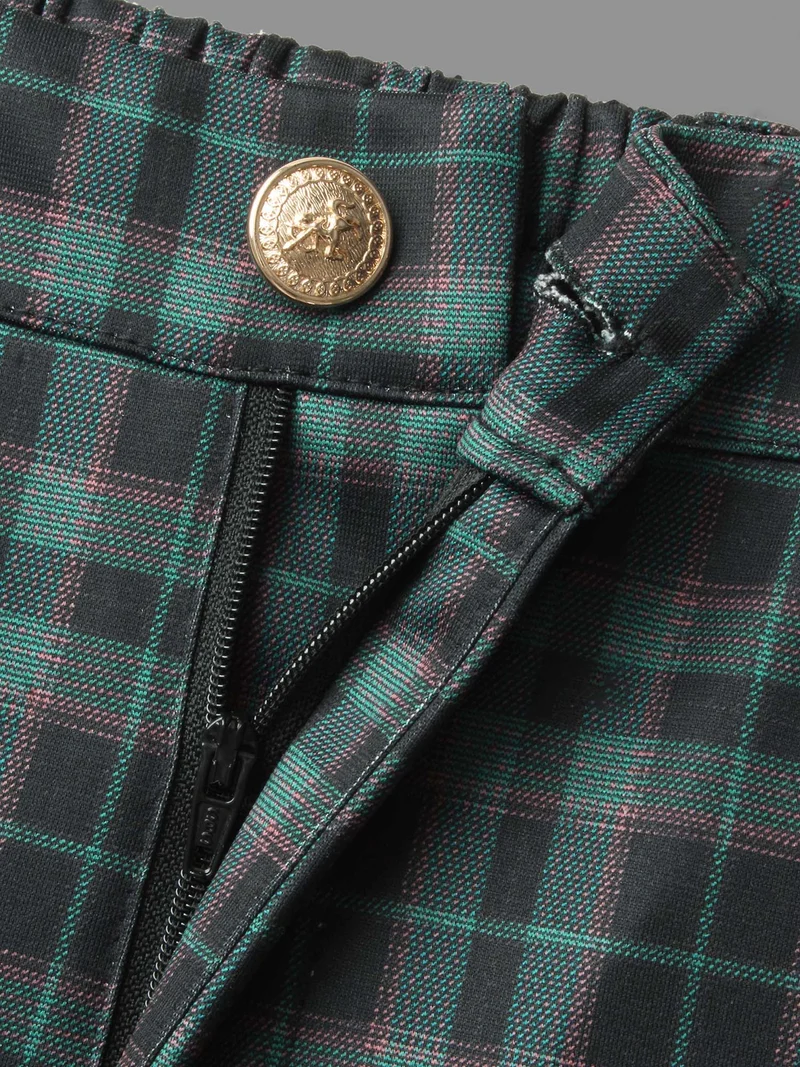 Plaid Pattern Straight-Leg Mid Rise Pants