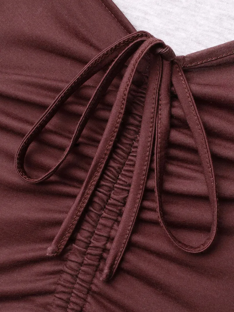 Heart Neckline Drawstring Gradient Midi Dress