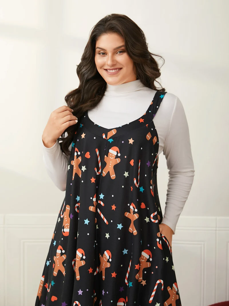 Festive Knit Print U Neck Lounge Jumpsuit