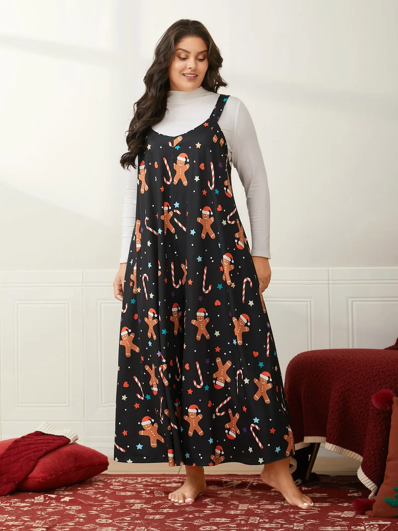 Festive Knit Print U Neck Lounge Jumpsuit