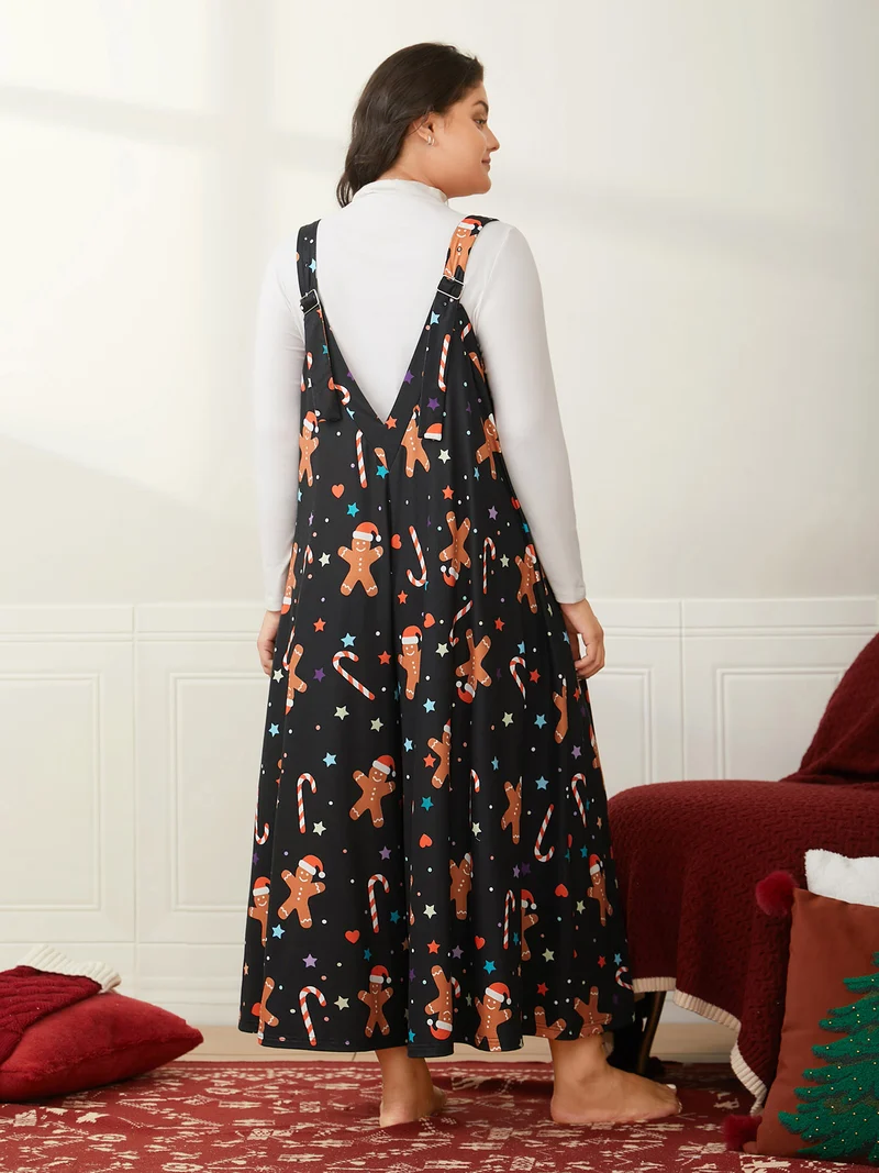 Festive Knit Print U Neck Lounge Jumpsuit