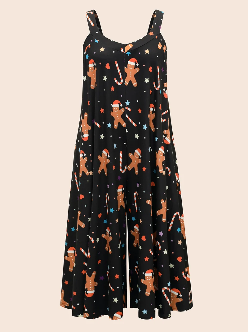 Festive Knit Print U Neck Lounge Jumpsuit