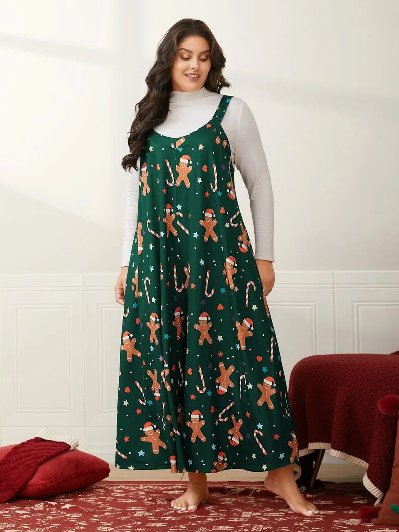 Festive Knit Print U Neck Lounge Jumpsuit