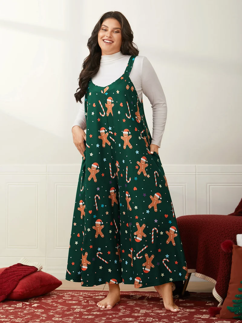 Festive Knit Print U Neck Lounge Jumpsuit