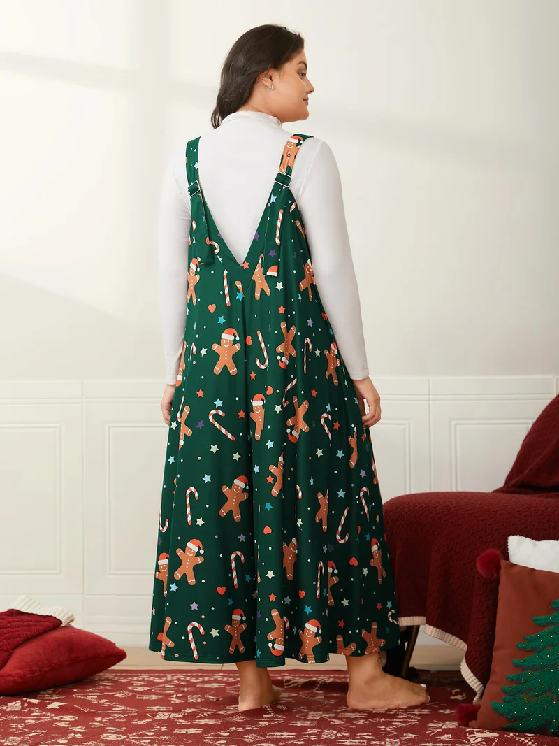 Festive Knit Print U Neck Lounge Jumpsuit