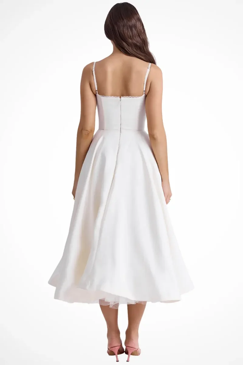 Women's Structured Corset Midi Dress | Flared Elegant Formal Gown