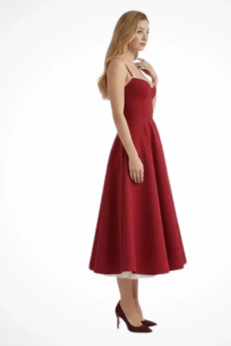 Women's Structured Corset Midi Dress | Flared Elegant Formal Gown