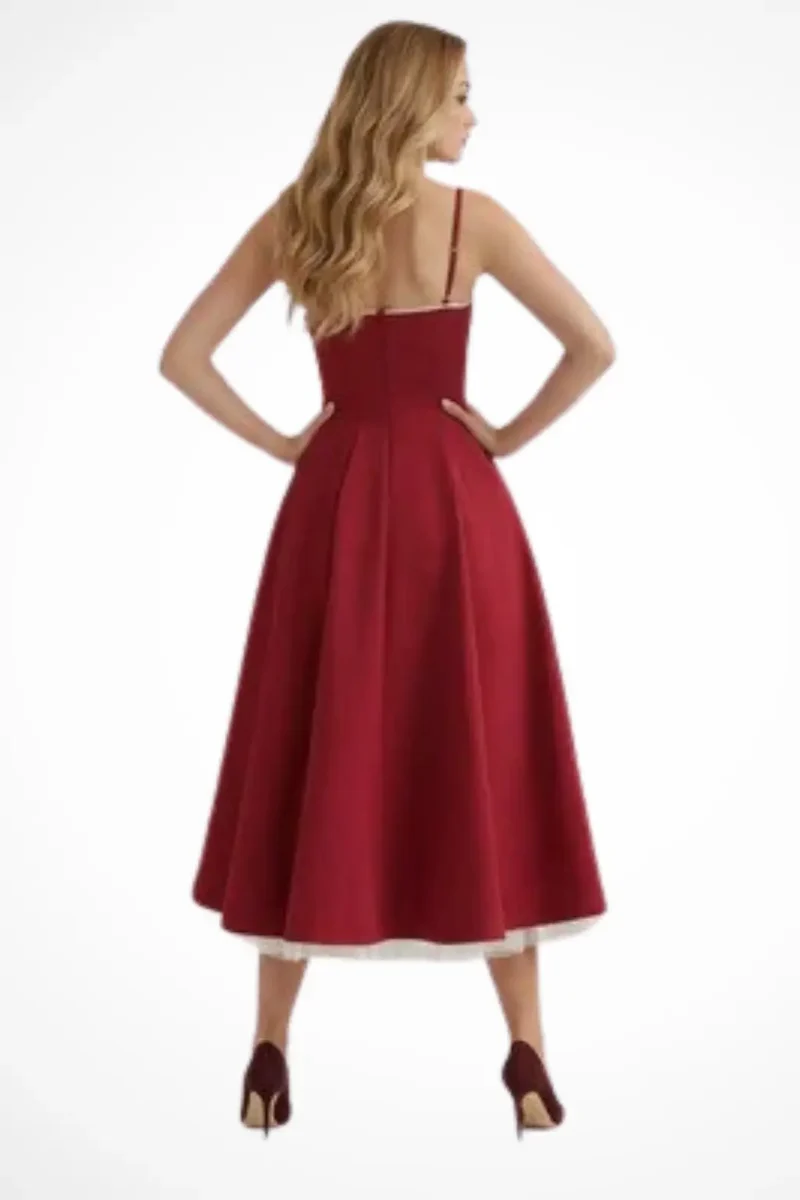 Women's Structured Corset Midi Dress | Flared Elegant Formal Gown