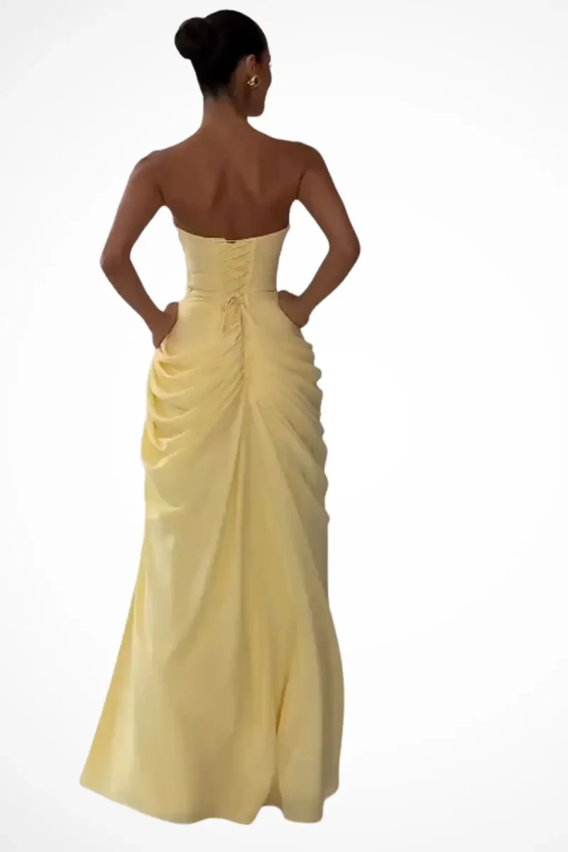 Women's Draped Maxi Dress | Strapless Fitted Evening Gown