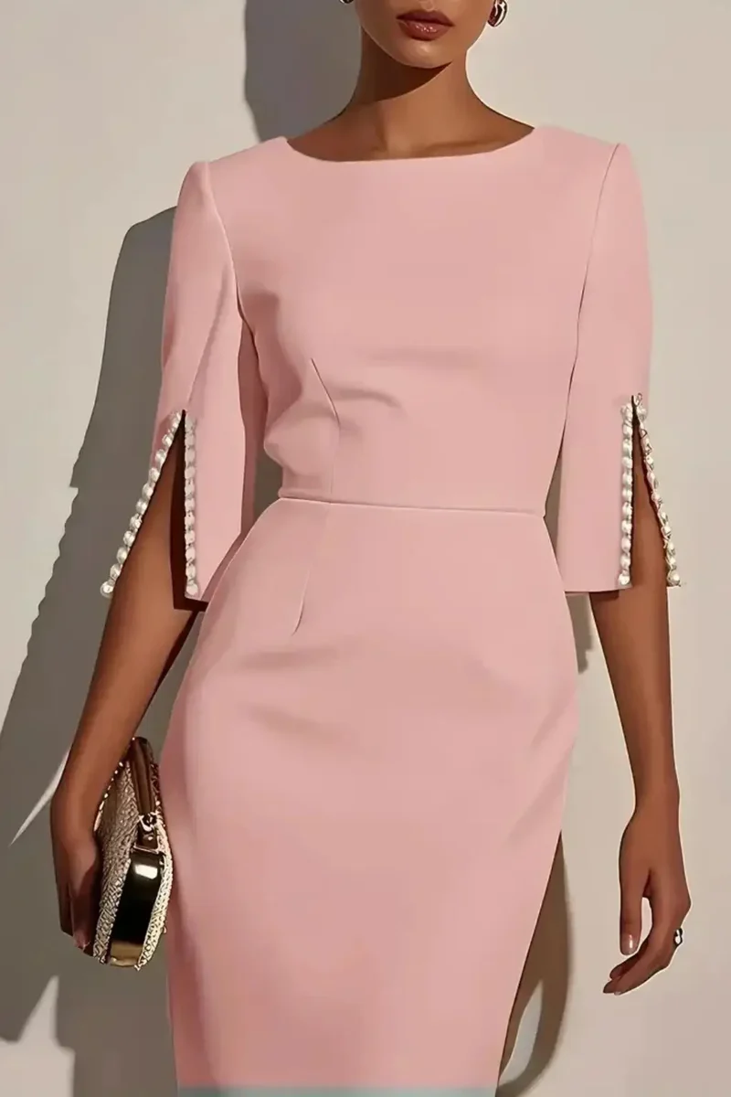 Women's Structured Midi Dress | Bead Detail Split Sleeve Design