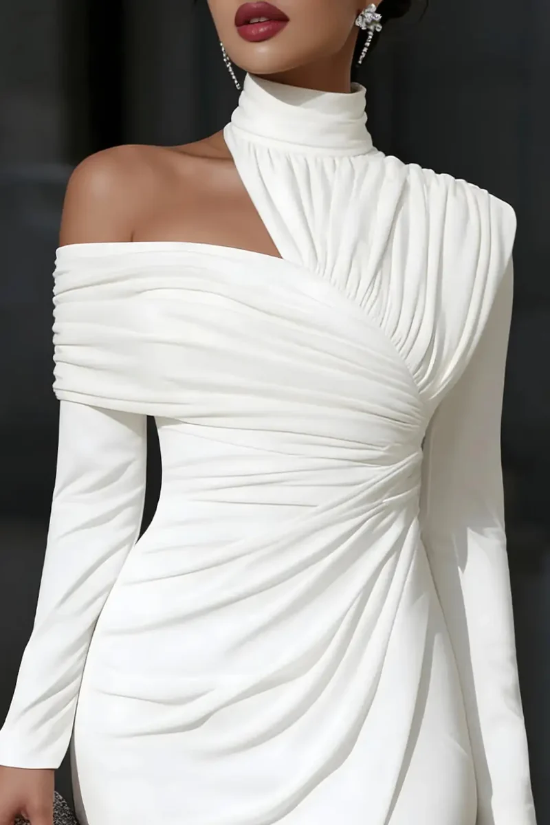 Women's Asymmetric One-Shoulder Midi Dress | Structured Draped Design