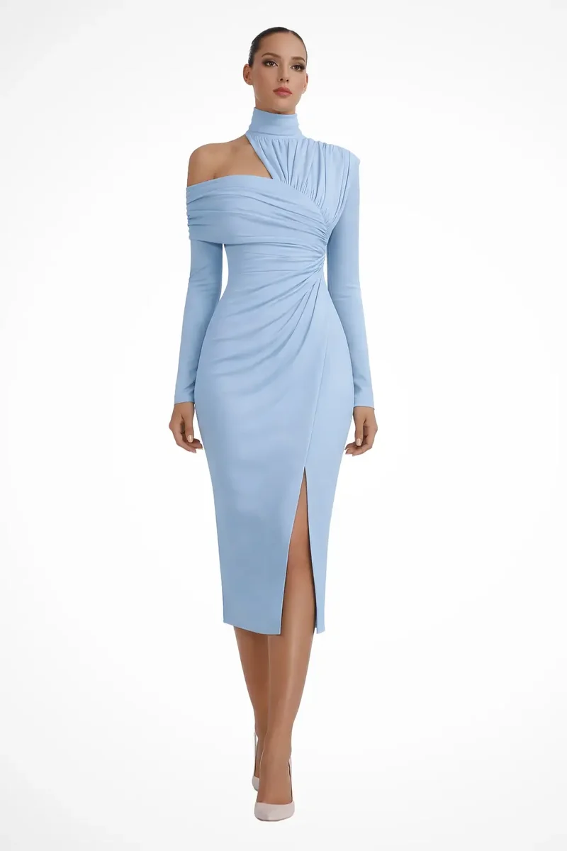 Women's Asymmetric One-Shoulder Midi Dress | Structured Draped Design