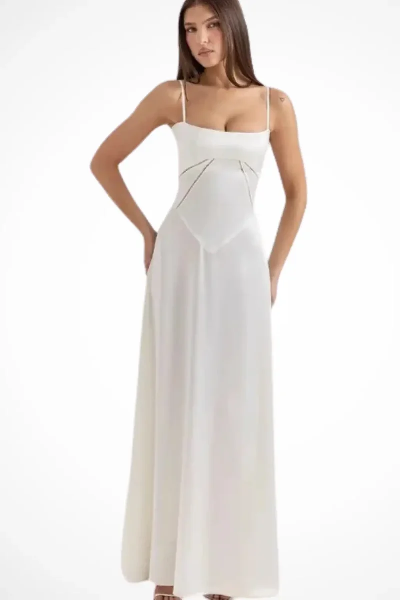 Women's Satin Corset Maxi Dress | Structured Elegant Evening Gown