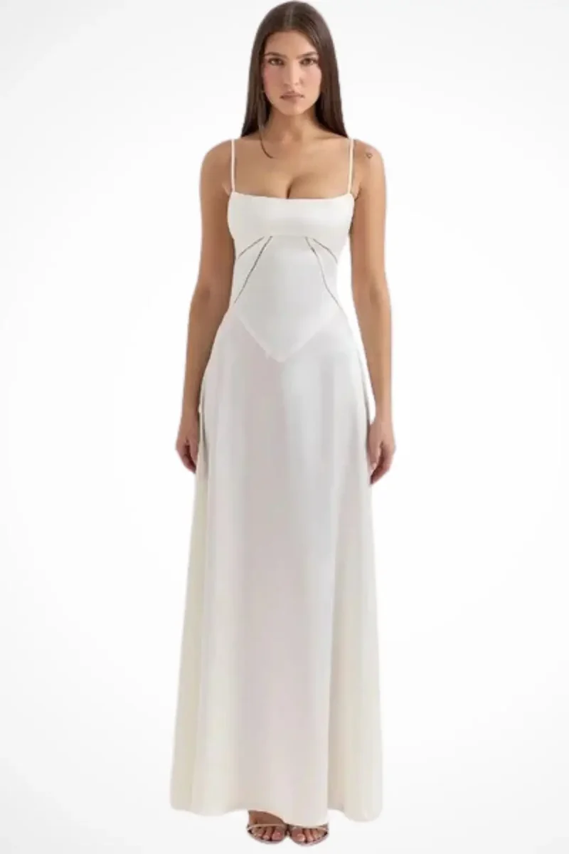 Women's Satin Corset Maxi Dress | Structured Elegant Evening Gown