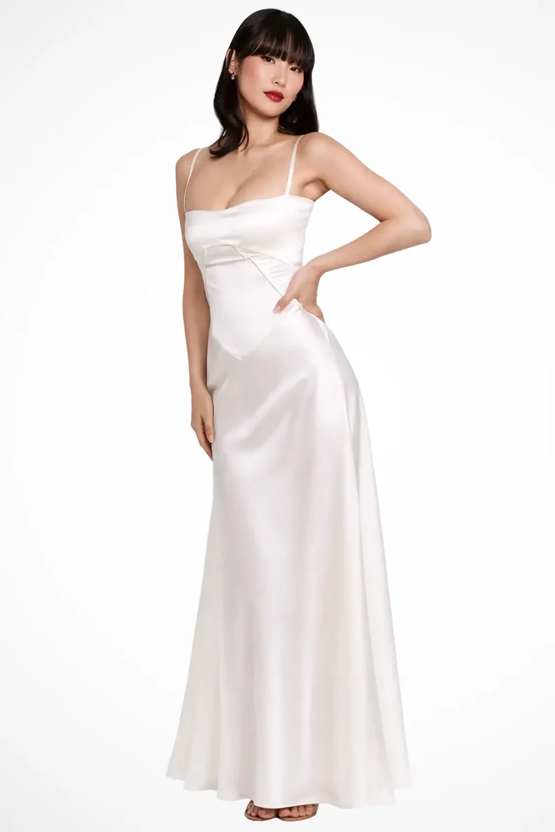 Women's Satin Corset Maxi Dress | Structured Elegant Evening Gown