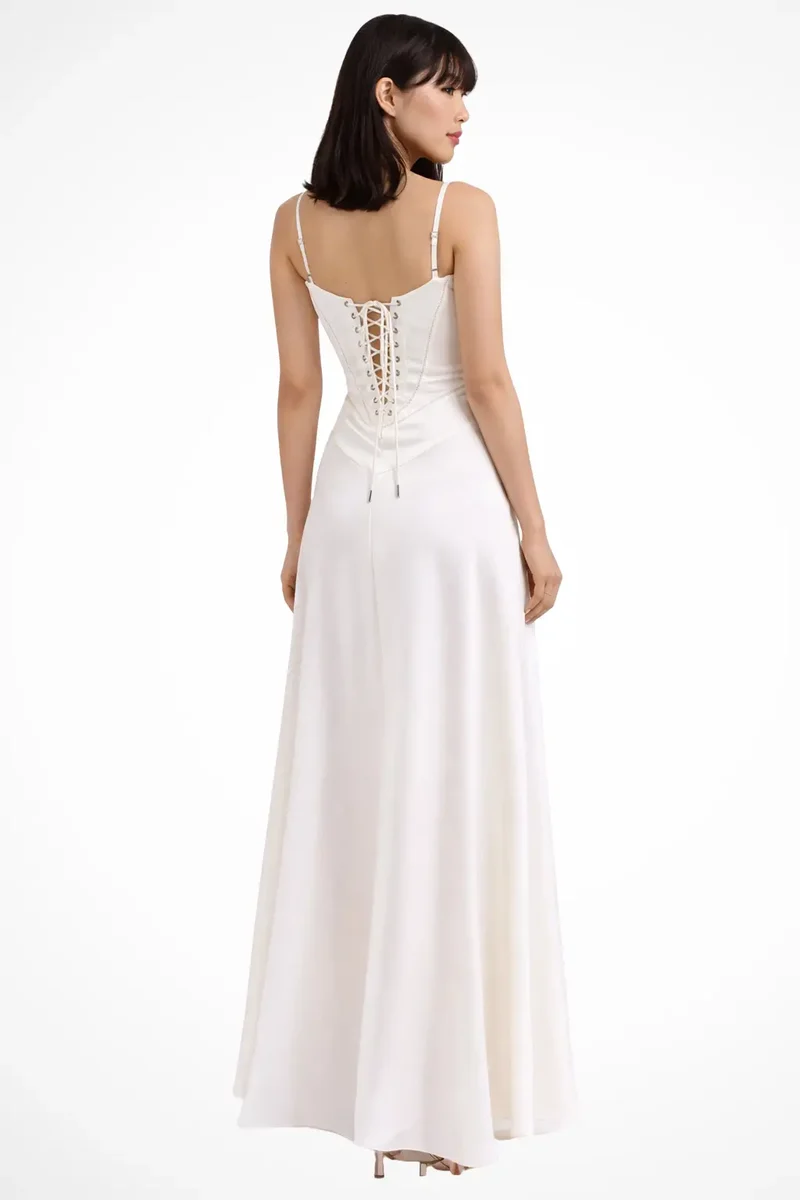 Women's Satin Corset Maxi Dress | Structured Elegant Evening Gown