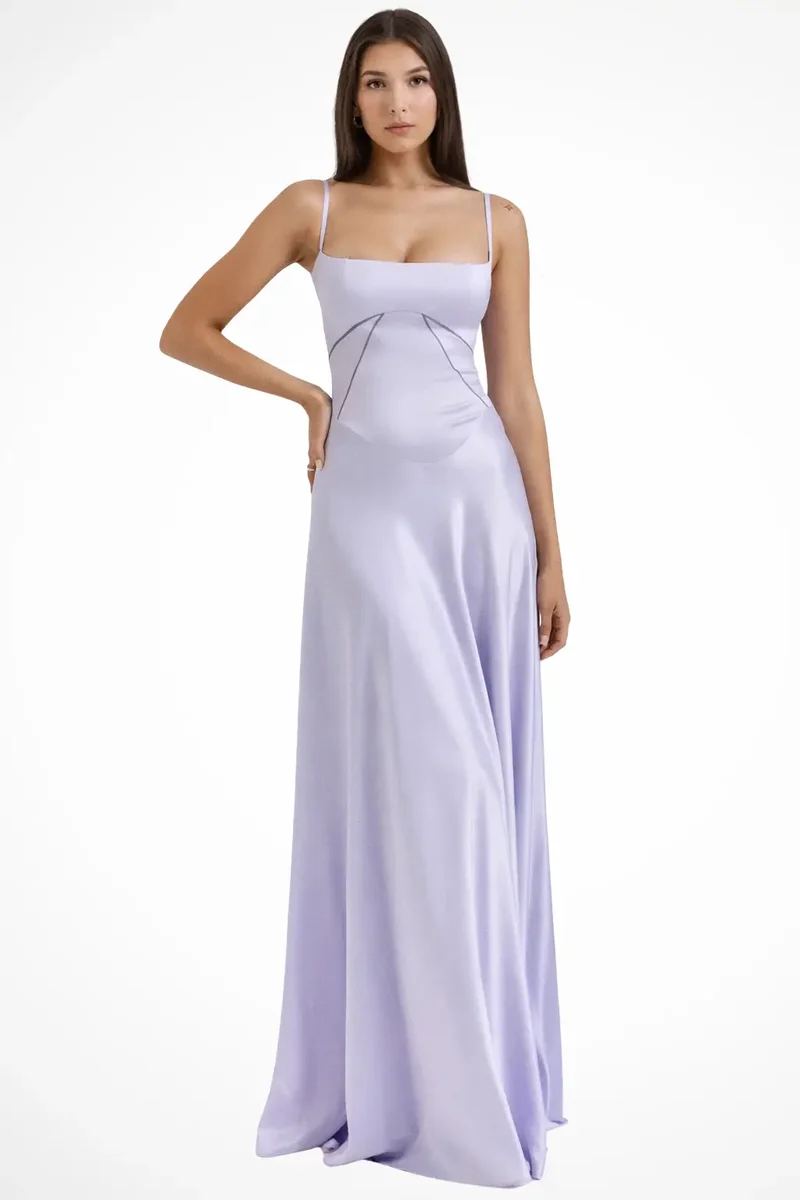 Women's Satin Corset Maxi Dress | Structured Elegant Evening Gown