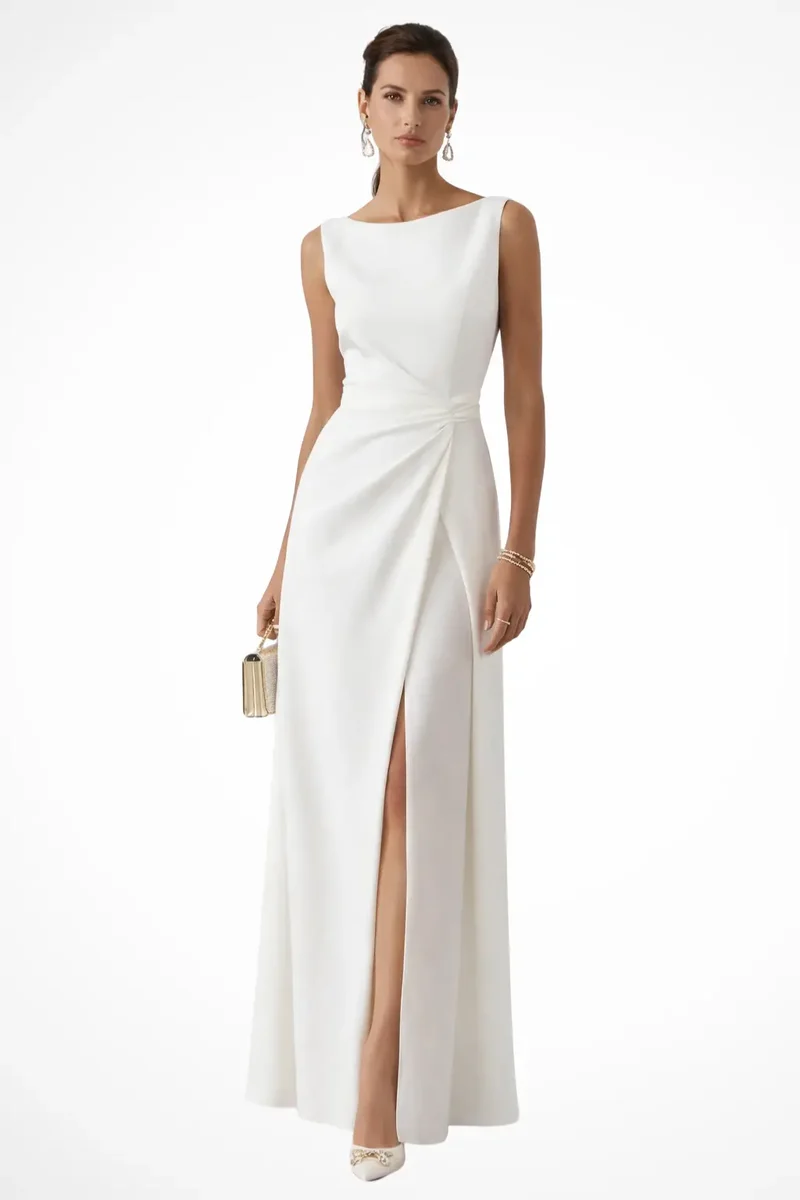 Women's Structured Fabric Maxi Dress | Boat Neck Sleeveless Design
